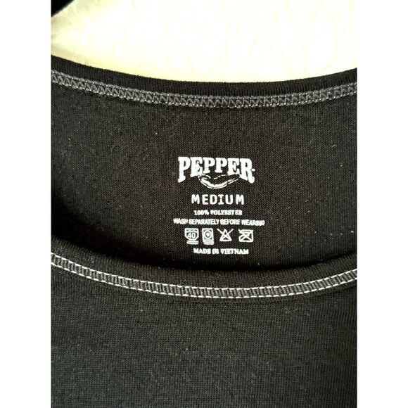 Pepper Womens Black Long Sleeve Top Medium 100% Polyester Lightweight & Comfort - Picture 3 of 7